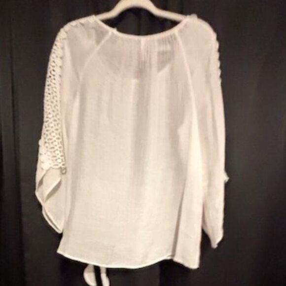 Per Seption Concept Women's White Lace Accent 3/4 Casual Sleeve Blouse Size L - Picture 3 of 9